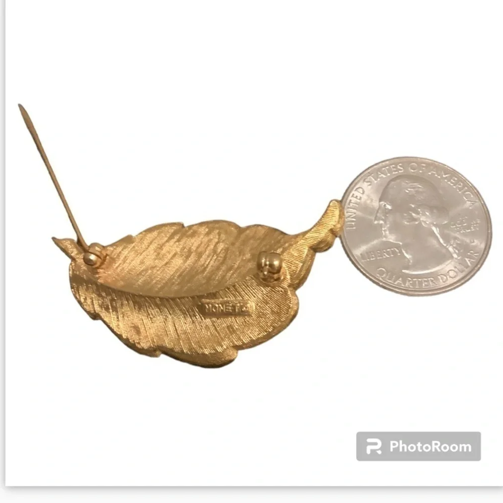 - Monet gold tone enamel leaf brooch